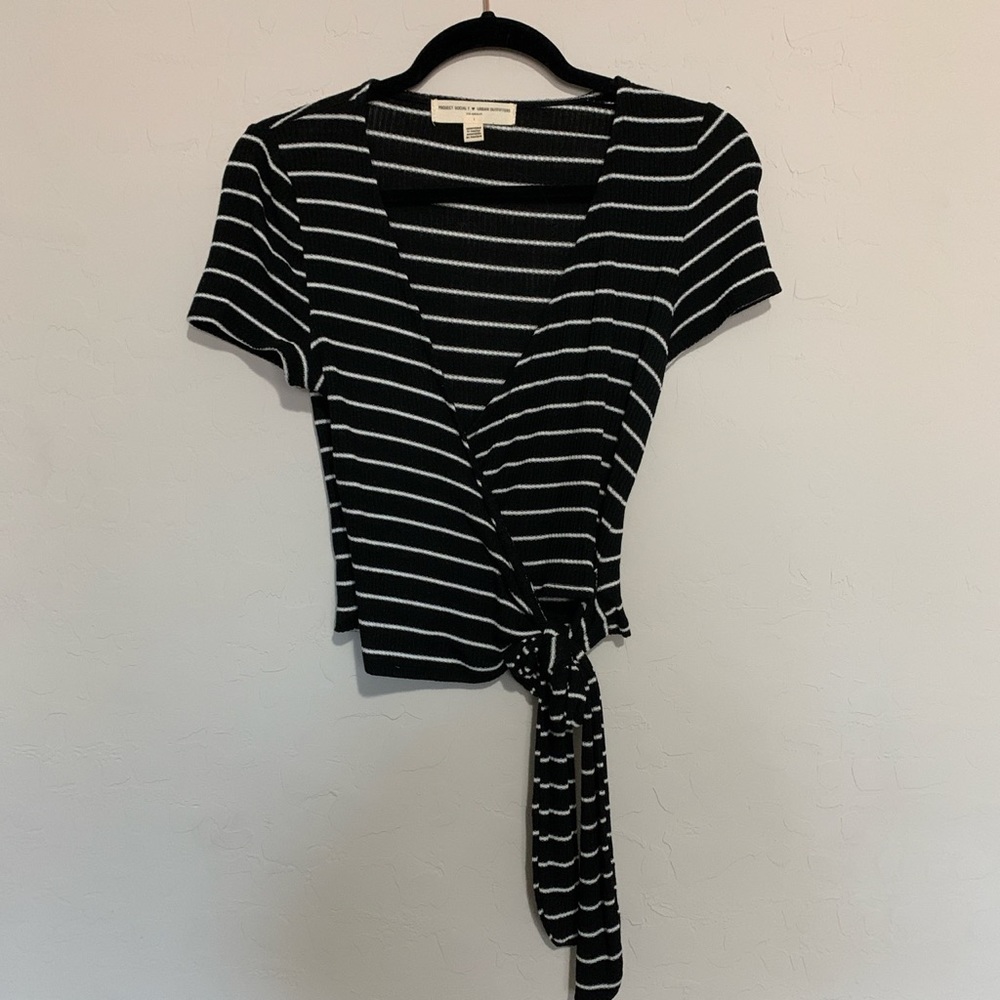 Urban Outfitters Black white striped wrap top